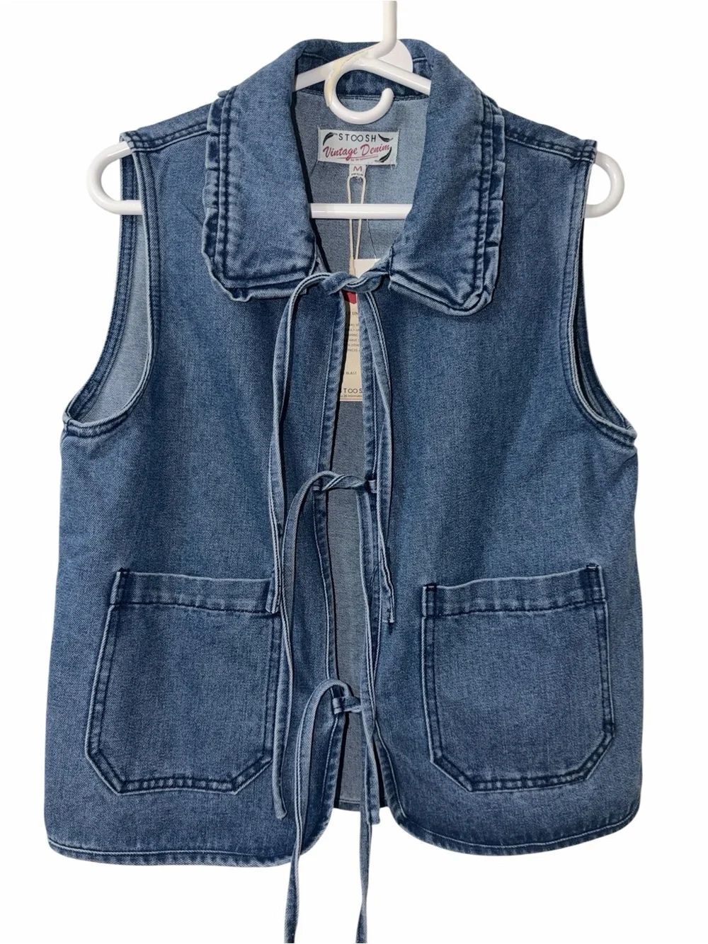 STOOSH Vintage Denim Tie-Front Vest - Blue Size Medium NWT